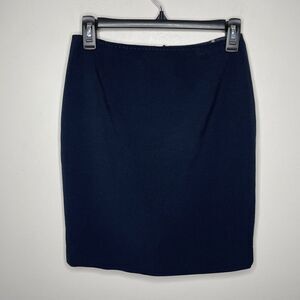 T TAHARI Womens Navy Blue Decorative Stitch Skirt Rear Zip Stretch Petite 0
